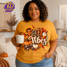 Load image into Gallery viewer, Fall Vibes T-Shirt – Pumpkin & Sunflower Autumn Graphic Tee