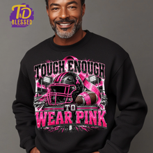 Load image into Gallery viewer, Tough Enough to Wear Pink Football Shirt | Breast Cancer Awareness T-Shirt | Pink Out Game Day Tee | Football Cancer Awareness Shirt