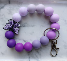 Load image into Gallery viewer, Purple Ombre Beaded Wristlet Keychain with Butterfly Charm
