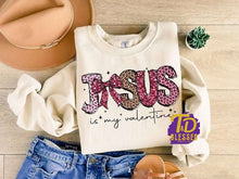 Load image into Gallery viewer, Jesus is my valentine pink leopard sweatshirt
