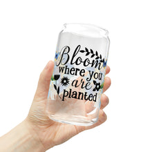 Load image into Gallery viewer, 🦋 Clear Glass Can with Butterflies and Sunflowers – Inspirational Quote: &quot;Bloom Where You Are Planted&quot;
