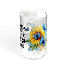 Load image into Gallery viewer, 🦋 Clear Glass Can with Butterflies and Sunflowers – Inspirational Quote: &quot;Bloom Where You Are Planted&quot;
