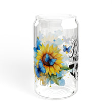 Load image into Gallery viewer, 🦋 Clear Glass Can with Butterflies and Sunflowers – Inspirational Quote: &quot;Bloom Where You Are Planted&quot;
