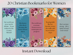 Printable Faith-Based Bookmarks for Women – 20 Uplifting Christian Quotes for Bible Study, Journaling & Encouragement