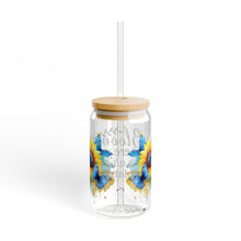 Load image into Gallery viewer, 🦋 Clear Glass Can with Butterflies and Sunflowers – Inspirational Quote: &quot;Bloom Where You Are Planted&quot;
