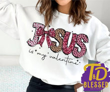 Load image into Gallery viewer, Jesus is my valentine pink leopard sweatshirt
