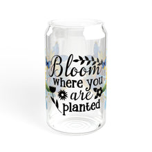 Load image into Gallery viewer, 🦋 Clear Glass Can with Butterflies and Sunflowers – Inspirational Quote: &quot;Bloom Where You Are Planted&quot;
