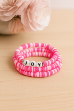 Load image into Gallery viewer, ✝️ Faith &amp; Joy Clay Bead Bracelet – Personalized or No Word
