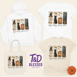 Spooky Season Halloween Hoodie – Cute Ghost, Black Cat, Pumpkin & Fall Vibes | Cozy Fall Sweatshirt for Women