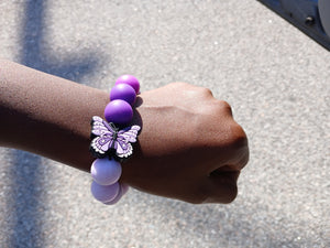 Purple Ombre Beaded Wristlet Keychain with Butterfly Charm