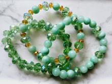 Load image into Gallery viewer, Handcrafted Beaded Bracelets –  Green &amp; Gold – Stackable Set
